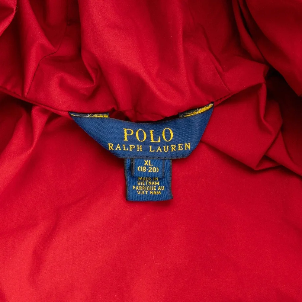 Polo Ralph Lauren Boys XL 18-20 Blue Down Puffer Jacket Hooded Red Lining